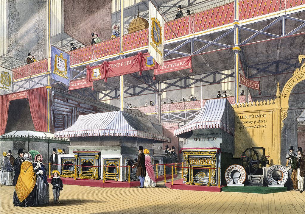 Sheffield hardware at the Great Exhibition, Crystal Palace, London, 1851.