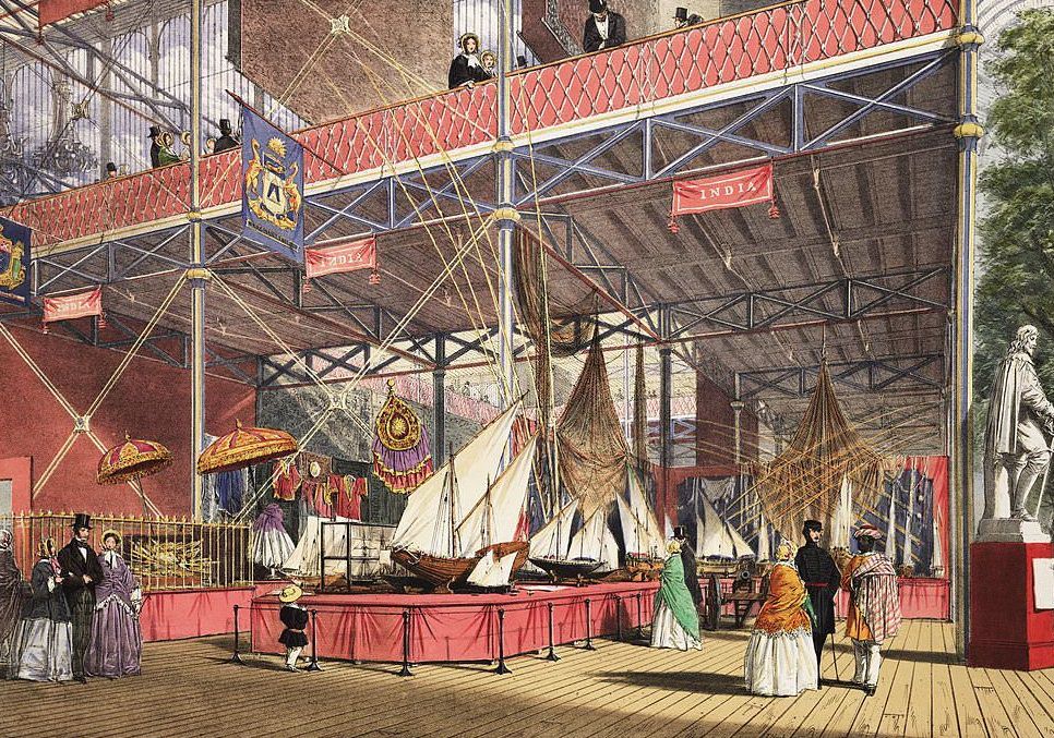 Boats in the Indian Court in the Crystal Palace, Hyde Park, London, from 'Dickinsons' Comprehensive Pictures of the Great Exhibition of 1851'.