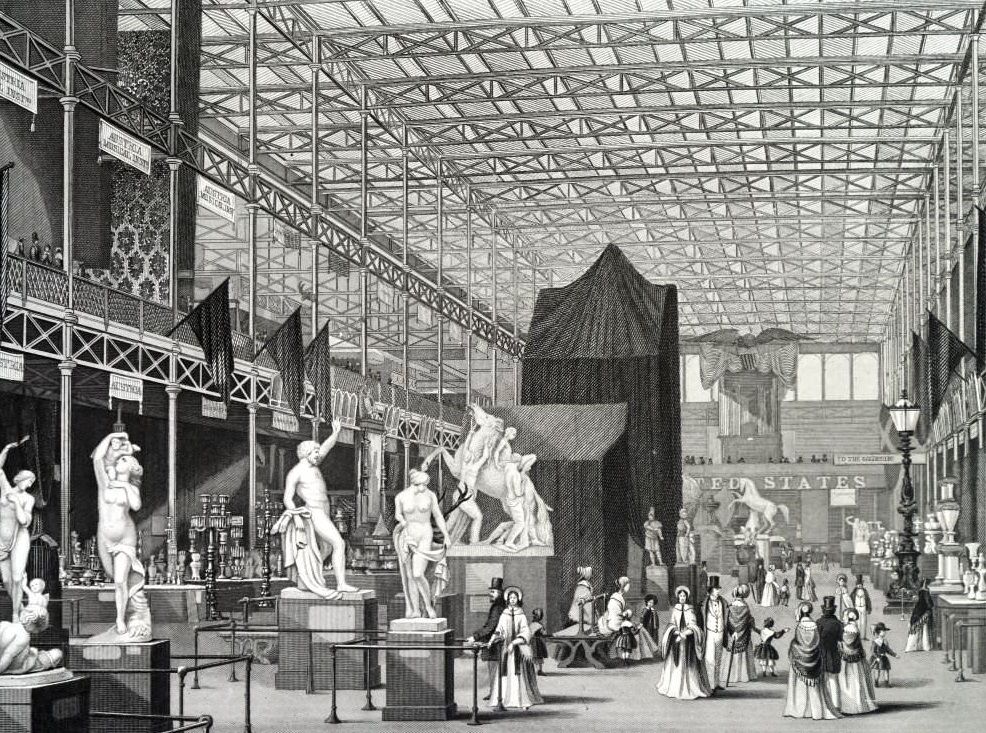 Engraving depicting the interior of The Crystal Palace (the Main Avenue) during the Great Exhibition of 1851.
