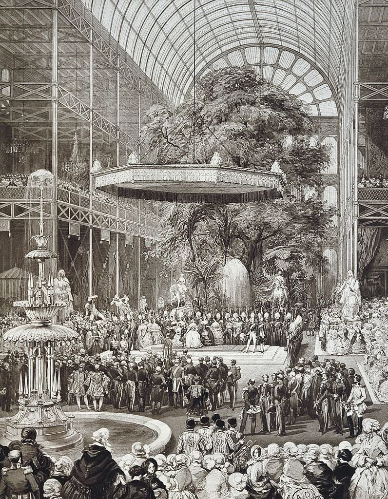 Queen Victoria opening the Great Exhibition at the Crystal Palace in London, 1851.