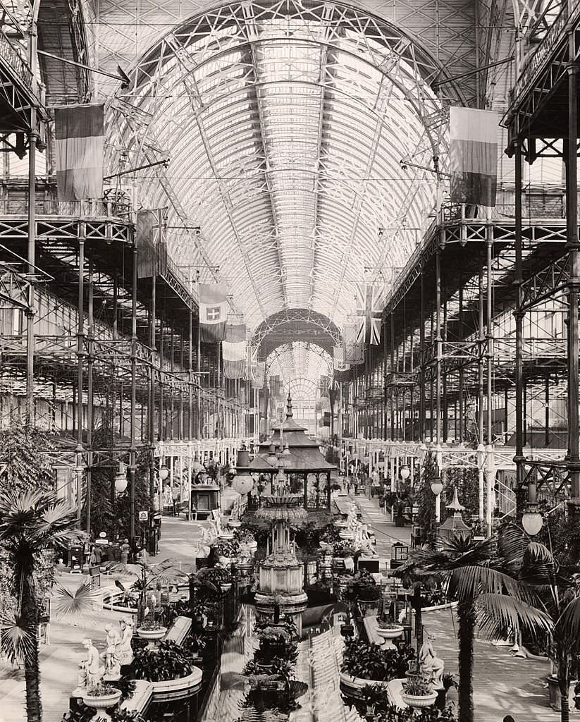 A general view of the interior of the Crystal Palace, London, during the Great Exhibition of 1851.