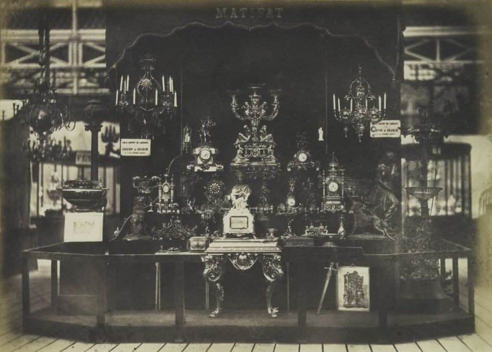 Arrangement with clocks, candlesticks by Matifat at the Great Exhibition of the Works of Industry of All Nations of 1851 in London