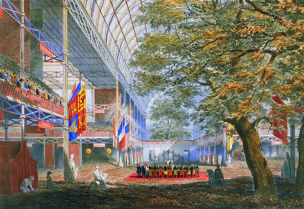 The closing ceremony at the Great Exhibition in Crystal Palace, the glass and iron building designed by Joseph Paxton, at Hyde Park, London, 1851