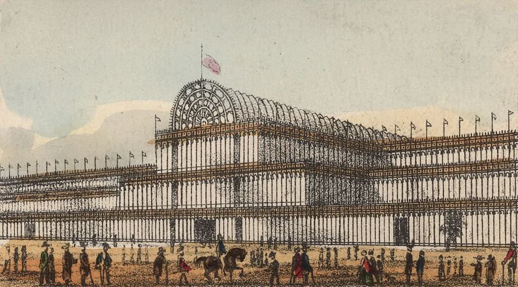 Crowds outside the Crystal Palace in London's Hyde Park, venue of the 1851 Great Exhibition.