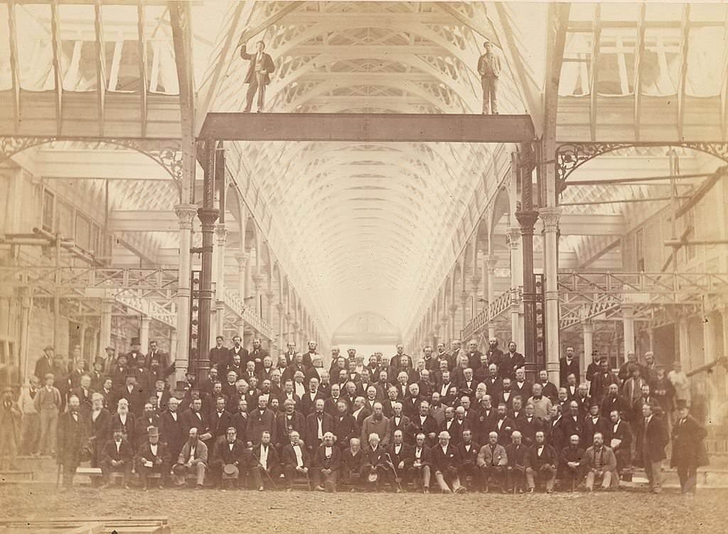 A group photo of some of those responsible for building the Crystal Palace for the Great Exhibition of 1851 in Hyde Park, London.