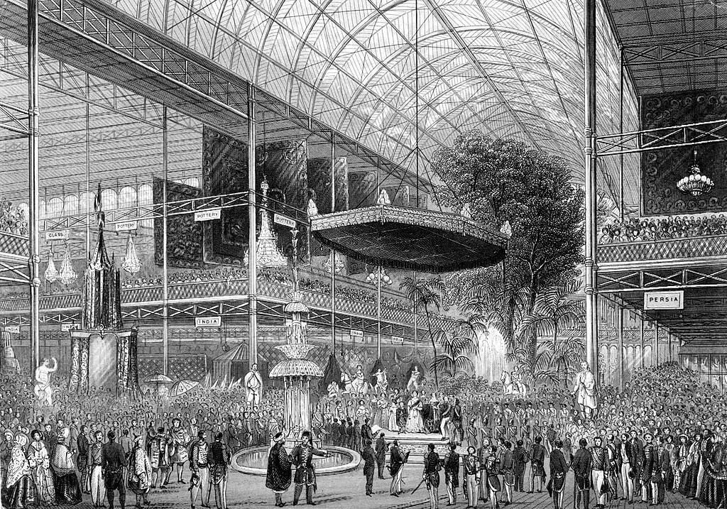 Engraving of the inside view of Crystal Palace when it was open for the Great Exhibition 1851