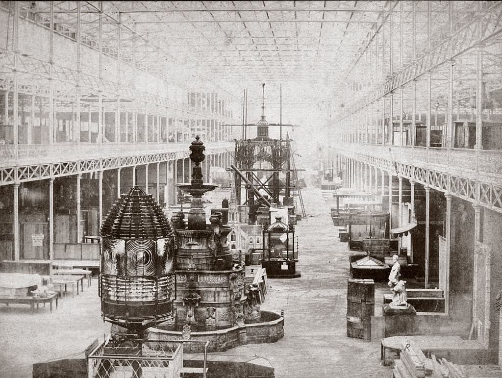 Interior view of the Great Exhibition, Crystal Palace, London, 1851.