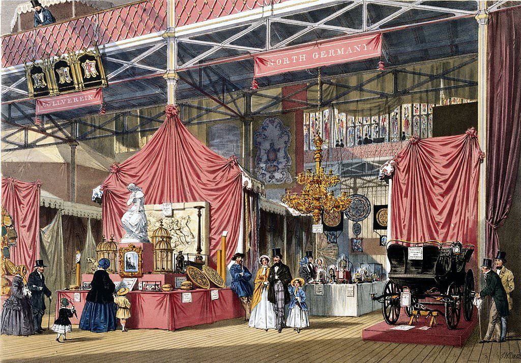 North German stand at the Great Exhibition, Crystal Palace, London, 1851.