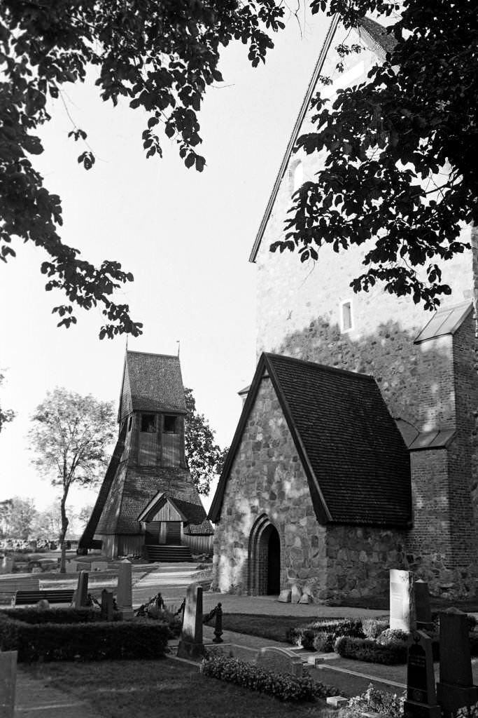 Church of Old Uppsala with carillon, 1969.