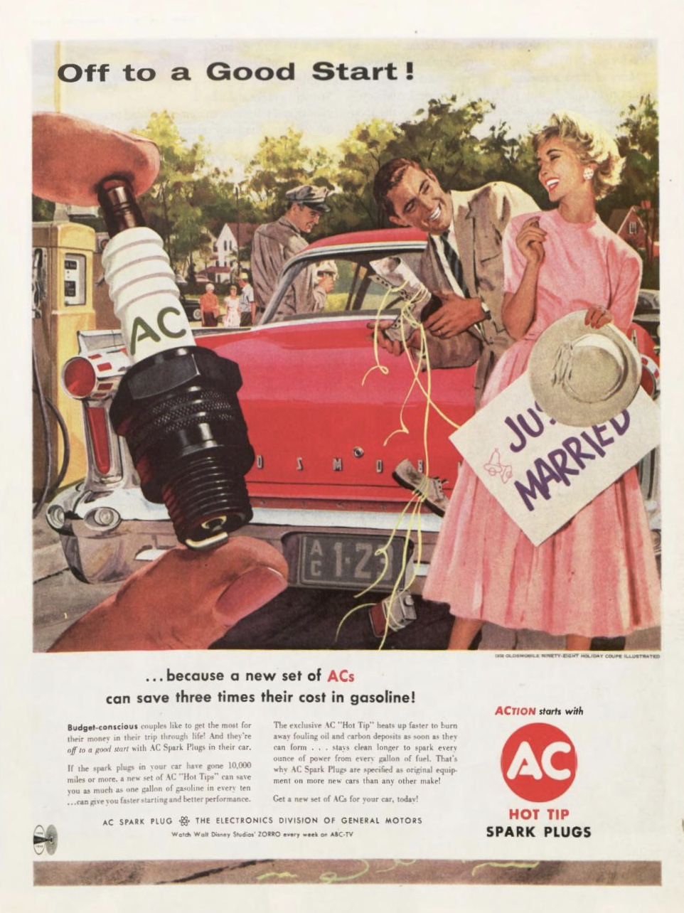 Vintage AC Spark Plugs ads from the 1950s and 1960s