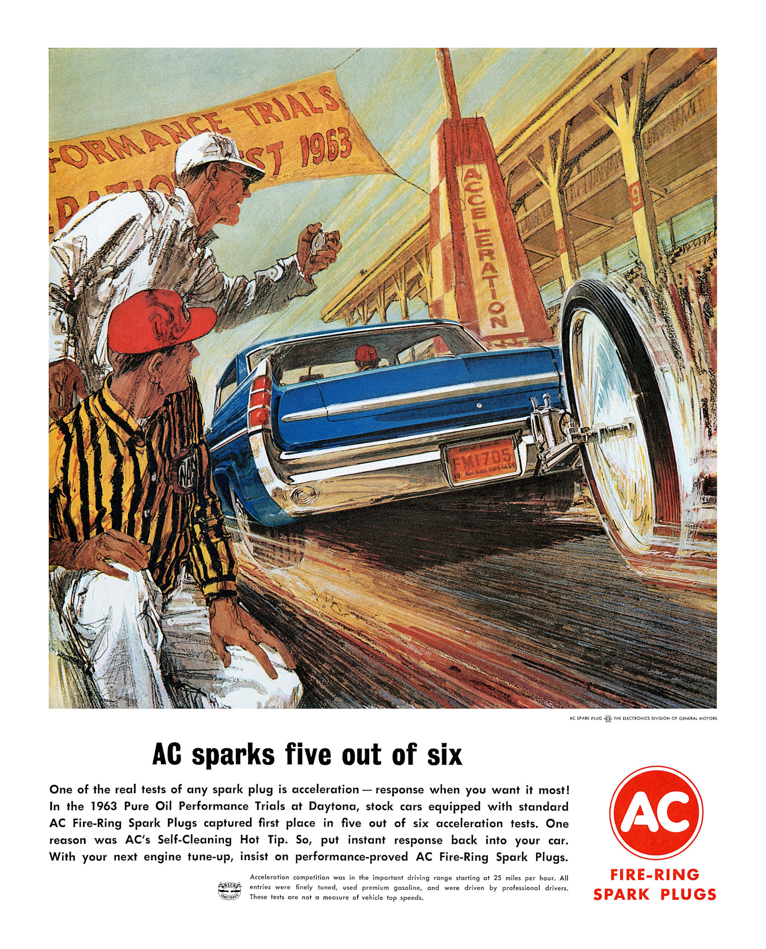 Vintage AC Spark Plugs ads from the 1950s and 1960s