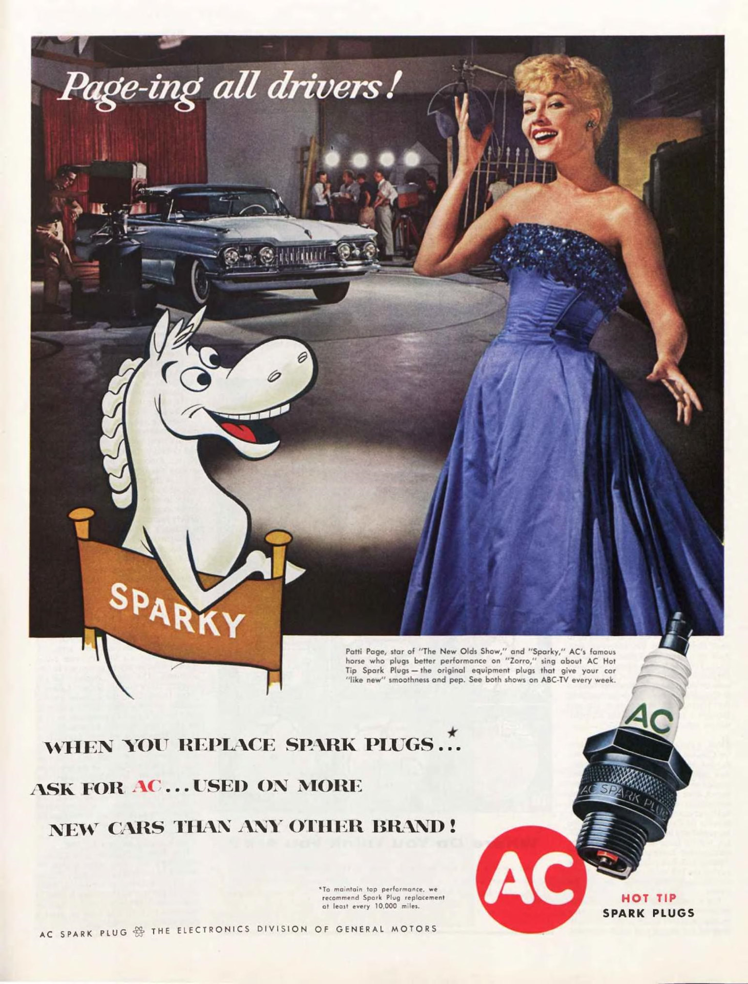 Vintage AC Spark Plugs ads from the 1950s and 1960s