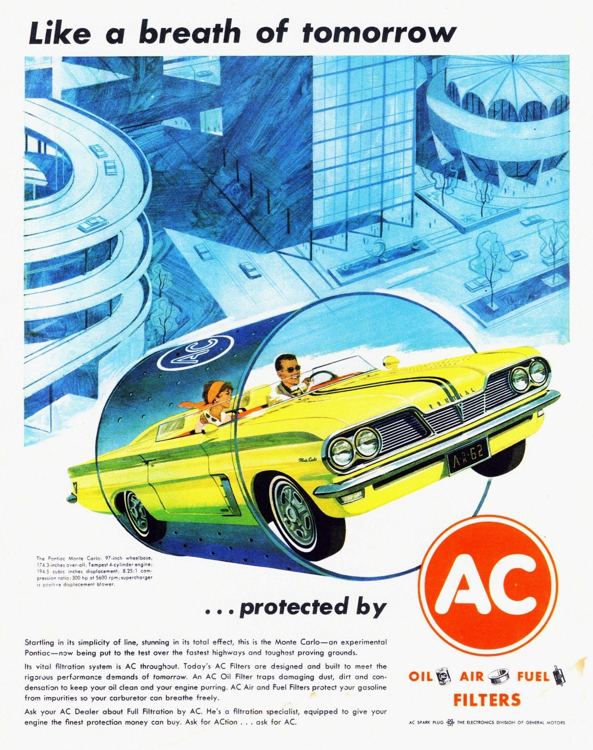 Vintage AC Spark Plugs ads from the 1950s and 1960s