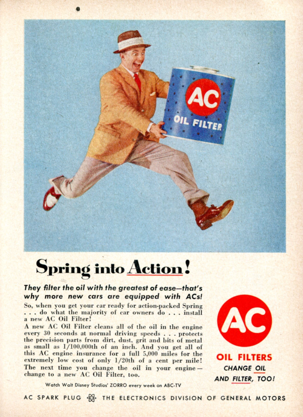 Vintage AC Spark Plugs ads from the 1950s and 1960s