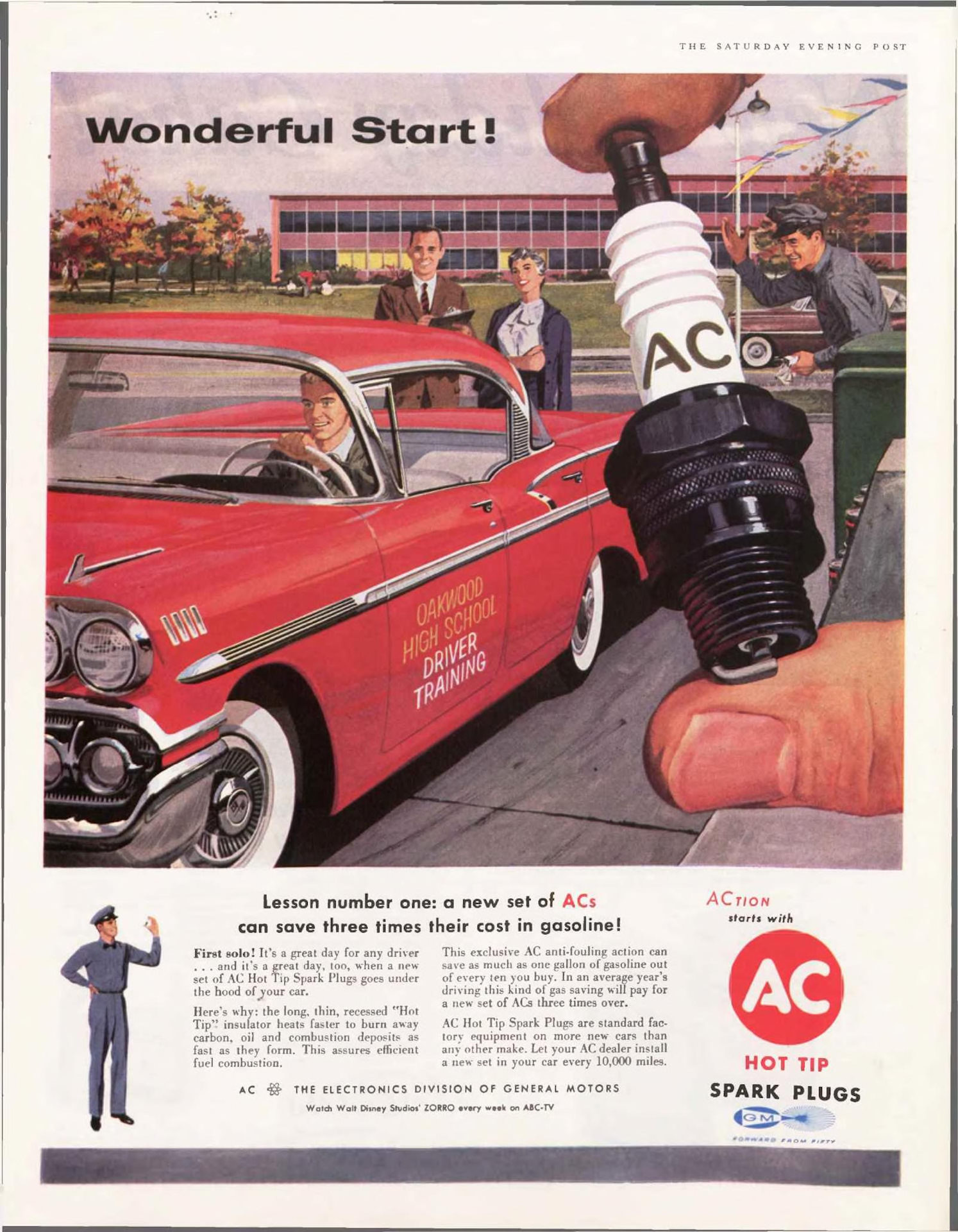 Vintage AC Spark Plugs ads from the 1950s and 1960s