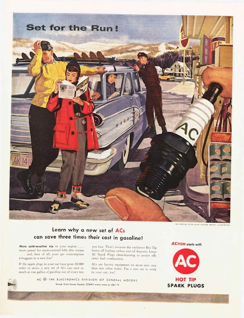 Vintage AC Spark Plugs ads from the 1950s and 1960s