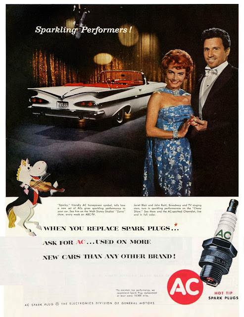 Vintage AC Spark Plugs ads from the 1950s and 1960s