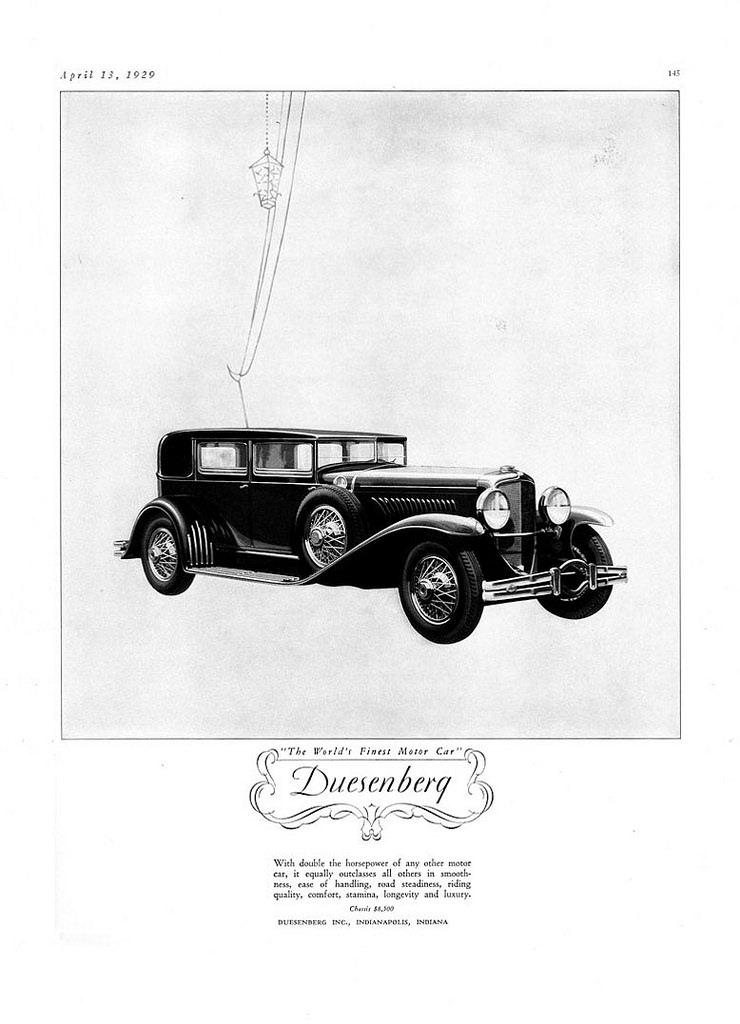 Duesenberg advertising, 1929.