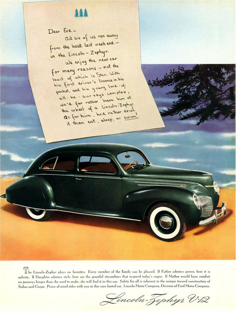 Lincoln Zephyr advertising from 1939.