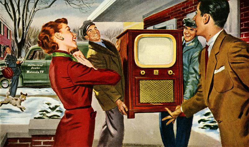 A television brings unlimited joy to every household, Motorola TV, 1952.