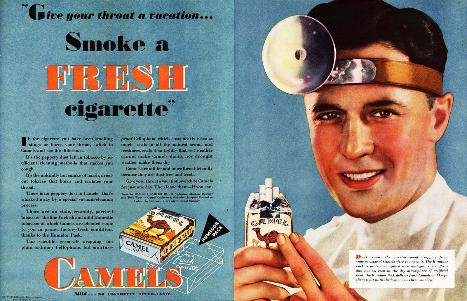 “Smoke a fresh cigarette”. R.J. Reynolds, 1931, SRITA.