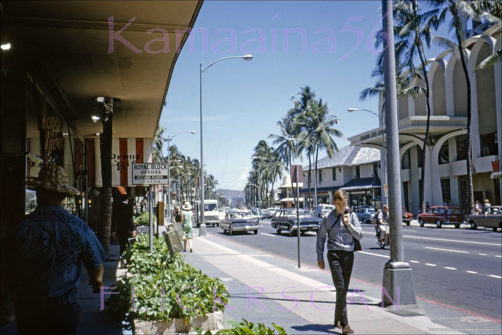 Watu mull Beach Shops on the makai side of Waikiki's Kalakaua Avenue between Lewers and Royal Hawaiian were renamed the "Royal Block", 1966