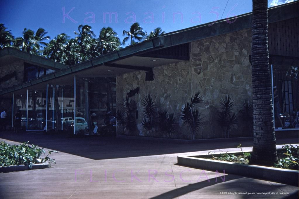 Ladies’ swimwear display at the 1958 McInerny’s Waikiki on the makai side of Kalakaua Avenue at Seaside, 1966