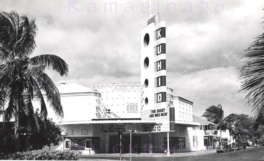 Early days at Waikiki’s other Art Deco movie house, the 1941 Kuhio Theater on Kuhio Avenue at Kalaimoku, 1947