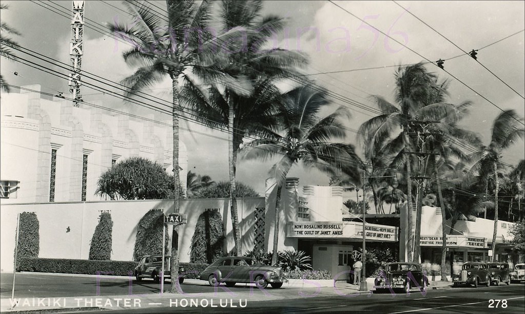 Art Deco Waikiki Theater on Kalakaua Avenue in the center of Waikiki, 1947