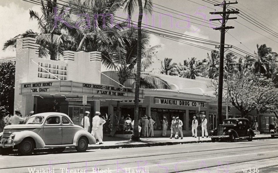 The old Waikiki Theater Block on Kalakaua Avenue, 1944