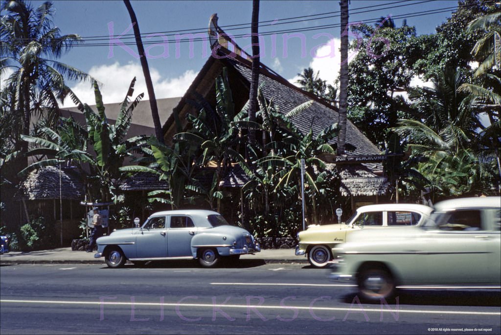 International Market Place from across Waikiki’s Kalakaua Avenue, 1960