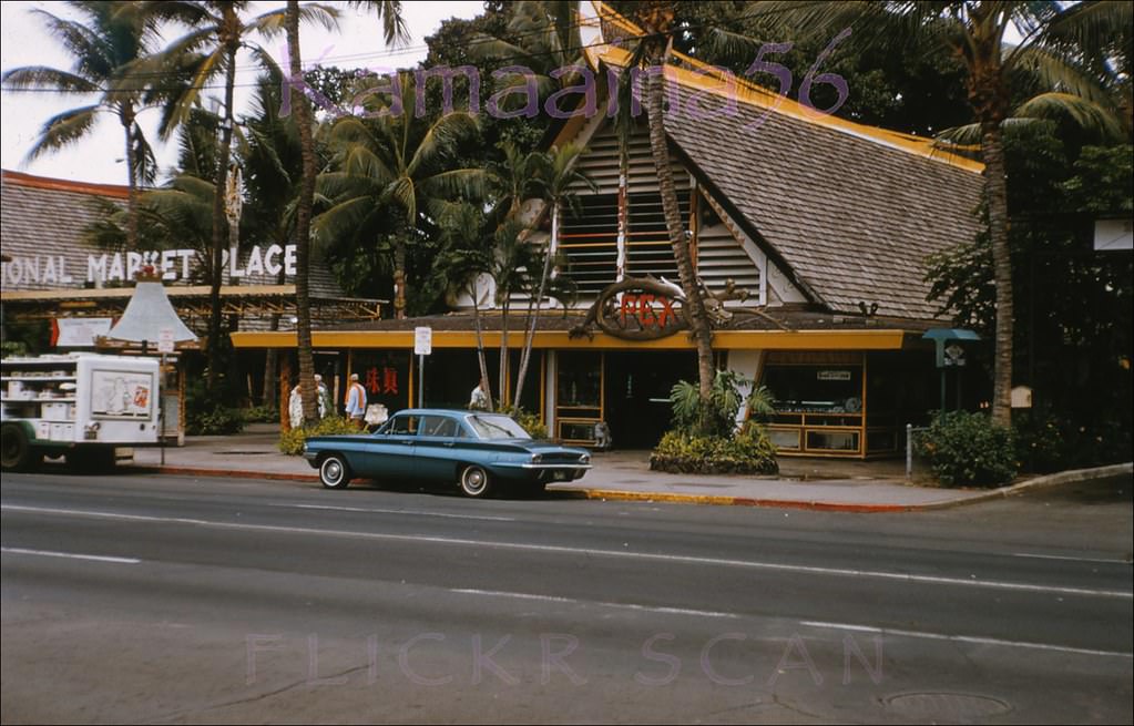 International Market Place on Kalakaua Avenue in the center of Waikiki, 1962