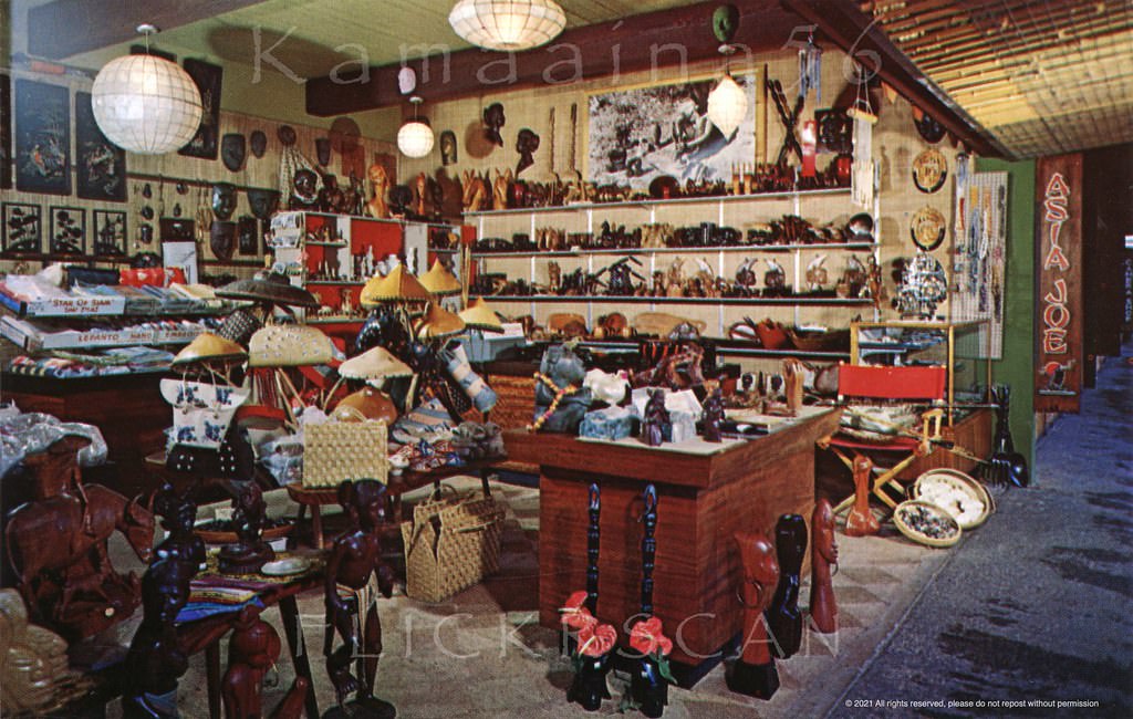 Asia Joe's import shop in Waikiki’s 1957 International Market Place, 1960