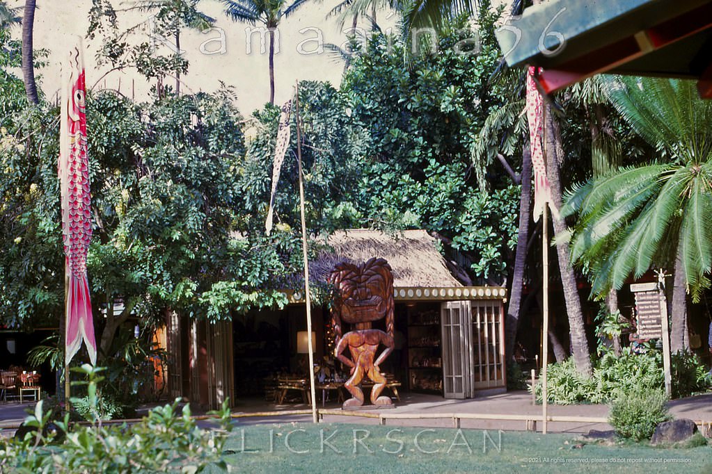 The Hardwoods Hawaii shop (mahalo Hebneh) at the International Market Place in Waikiki, 1968