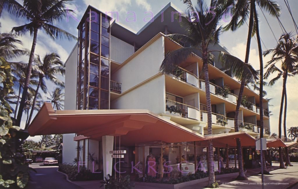 Four story "Googie" style addition to the Coconut Grove Hotel’s original cottages, built by Walker Moody Construction, 1960