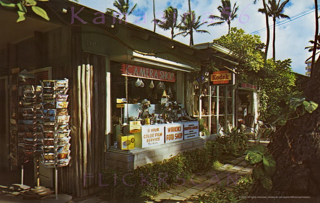 The Waikiki Foto Shop was at 210 Lewers Road (now Lewers Street), 1950s