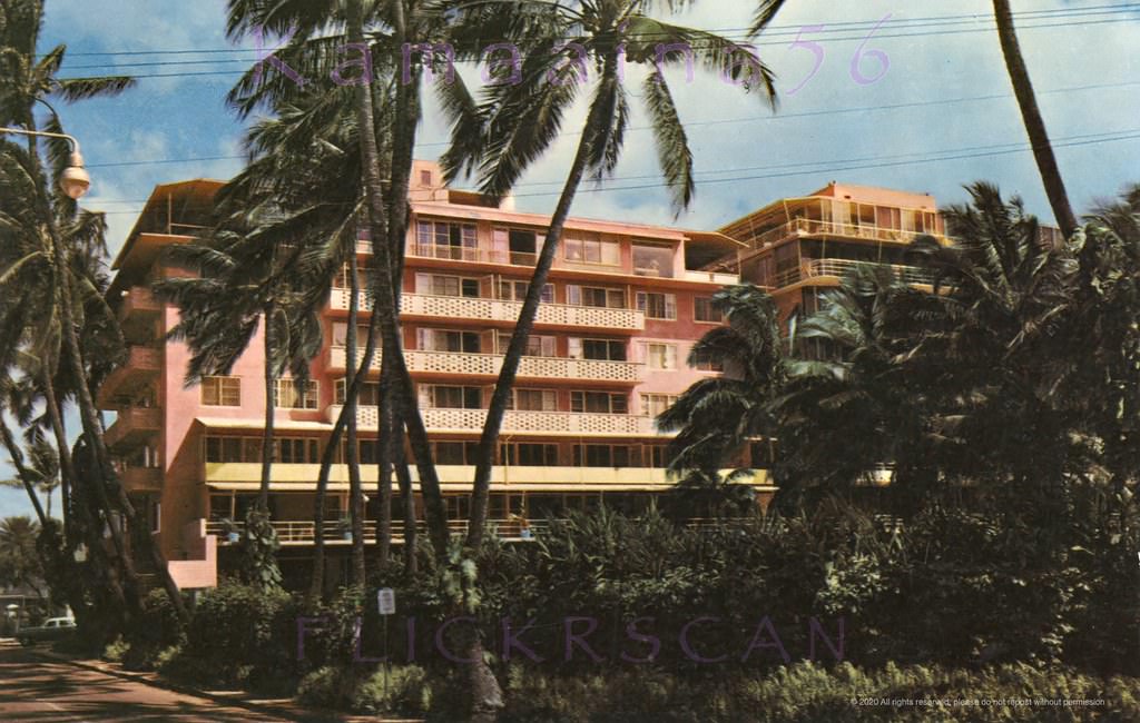 On Beachwalk at Kalia Road in Waikiki, opened in 1951 by Roy Kelley, 1950s