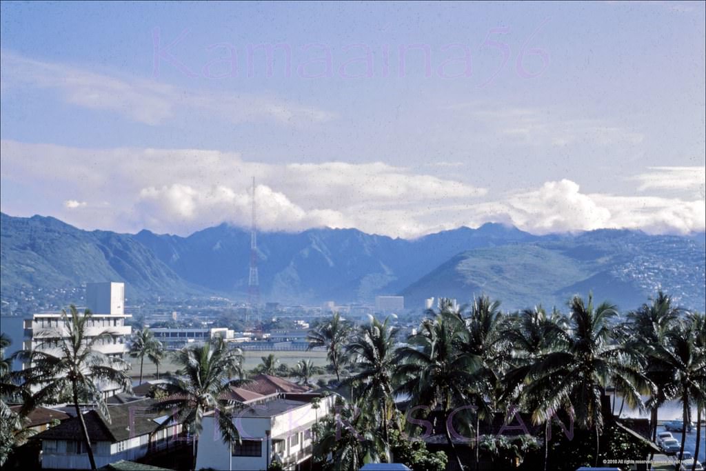 Looking inland from the “new” Islander Hotel on the NW corner of Seaside and Kuhio Avenues, 1964