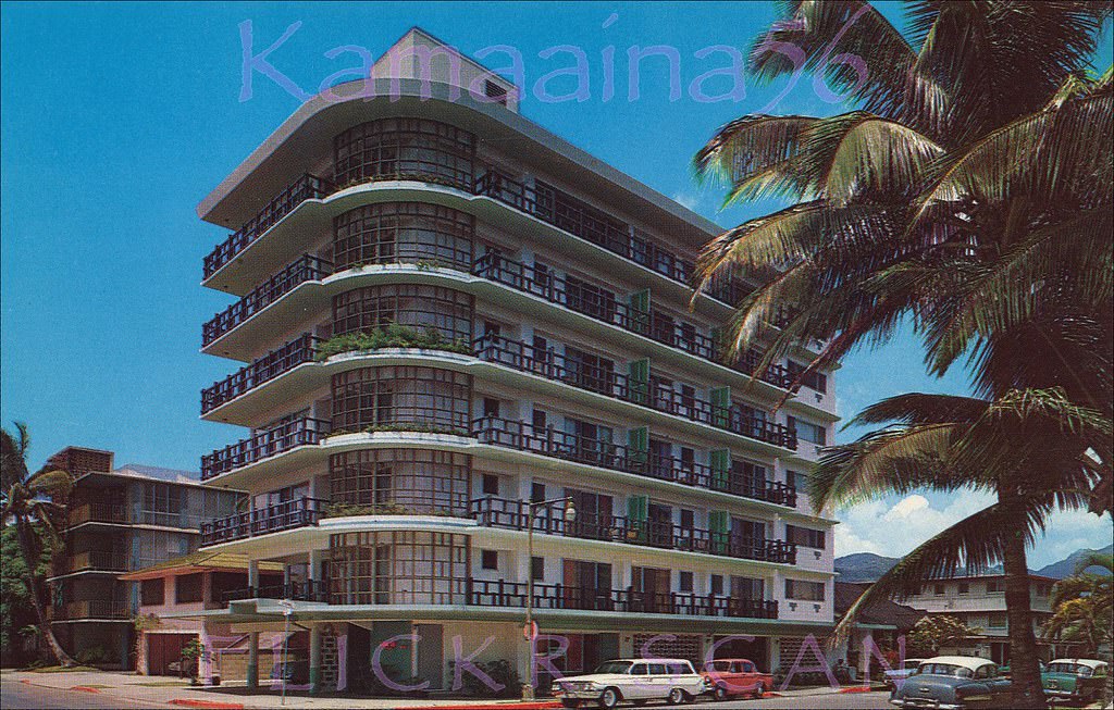 On the northwest corner of Kuhio Avenue and Launiu Street in Waikiki, 1963.