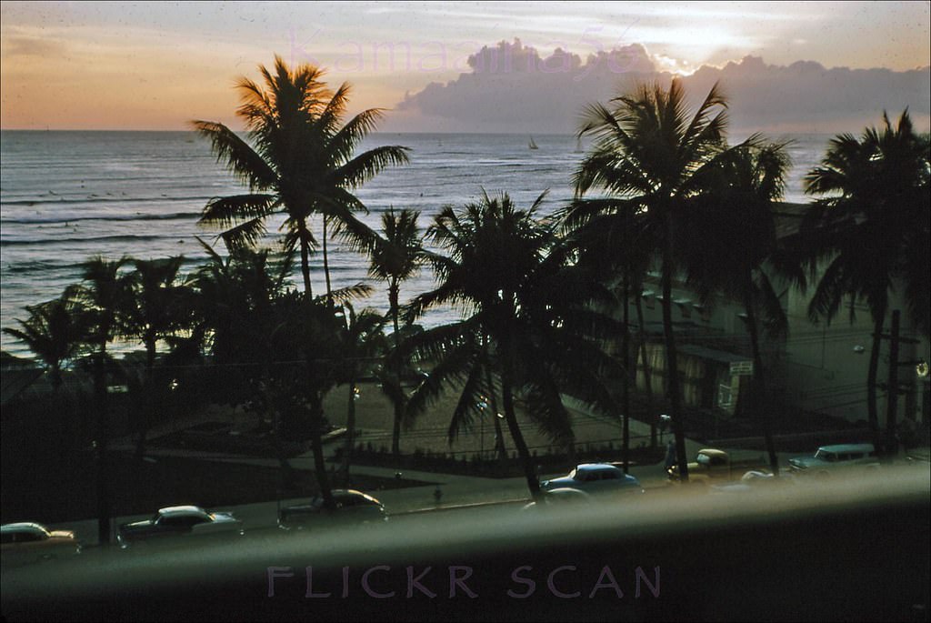 Looking towards Kalakaua Avenue from the Waikiki Biltmore Hotel, 1961