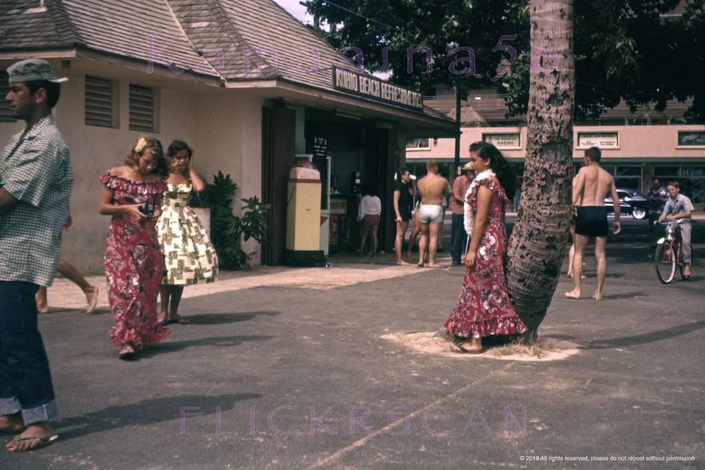 Kind of a random shot of the shops next to what became Waikiki Beach Center on Kalakaua Avenue near the foot of Uluniu Avenue, 1958