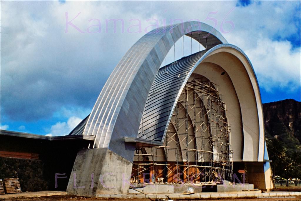 The Waikiki Shell under construction in Kapiolani Park, 1955.