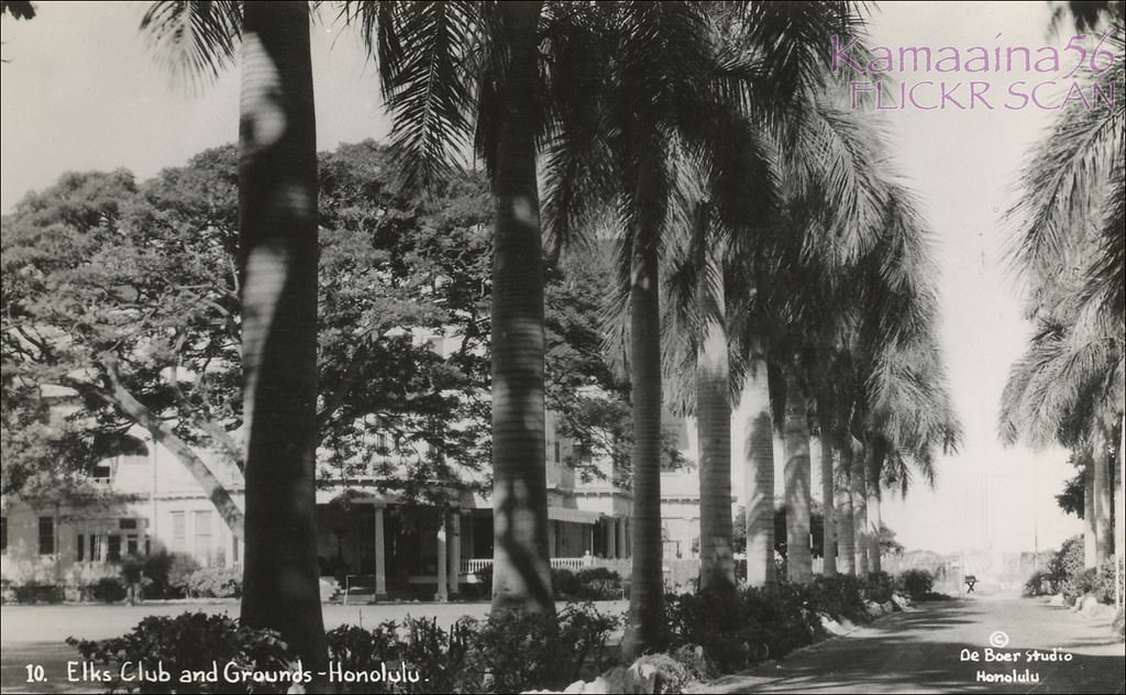 Waikiki Elks Club from Kalakaua, 1940s