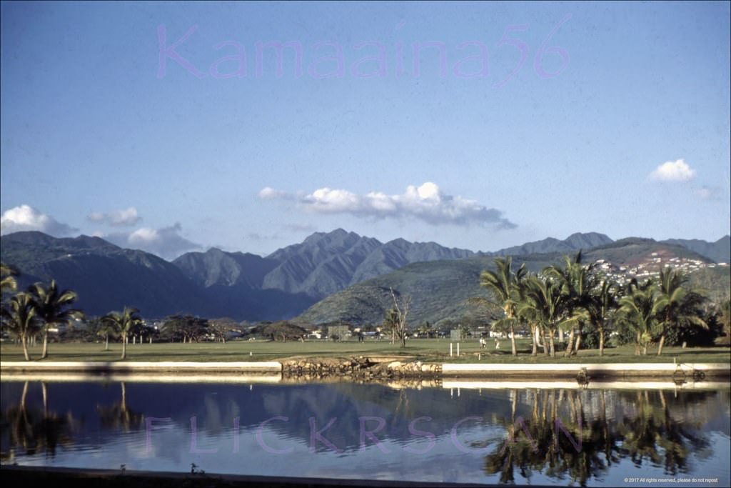 Looking inland at the Ala Wai Country Club looking across Waikiki’s Ala Wai Canal, 1951