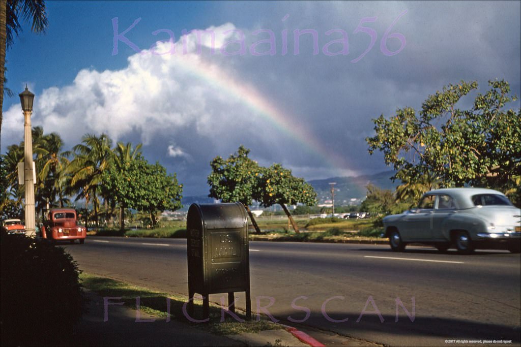 Another snap of Waikiki’s Ala Wai Blvd. back when it was a two-way street, 1956