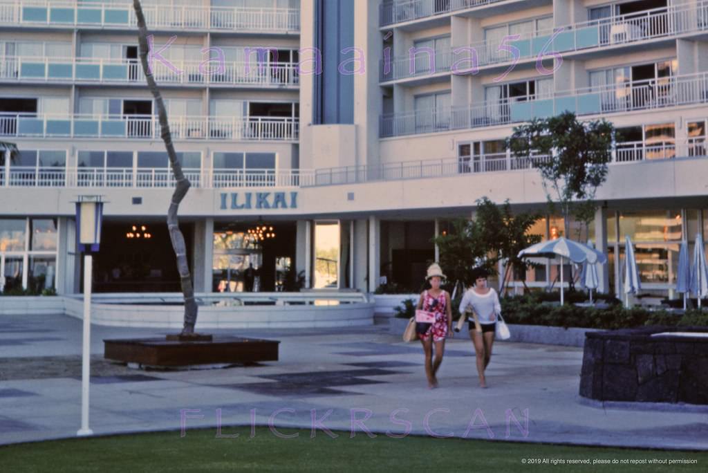 The ground floor deck at the 1964 Ilikai Hotel on Waikiki's Ala Moana Blvd., 1964