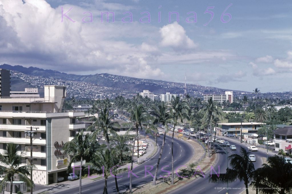 Another inland view looking more or less east along Ala Moana Blvd from the Ilikai Hotel, 1965