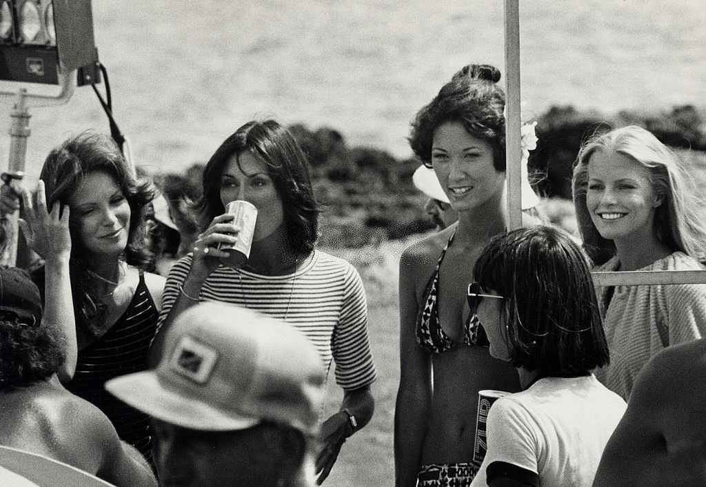 Kate Jackson, guest and Cheryl Ladd in Waikiki, 1970s