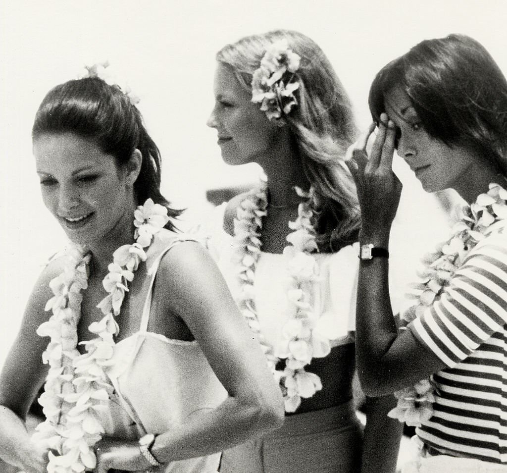 Jaclyn Smith, Cheryl Ladd and Kate Jackson in Waikiki, 1970s