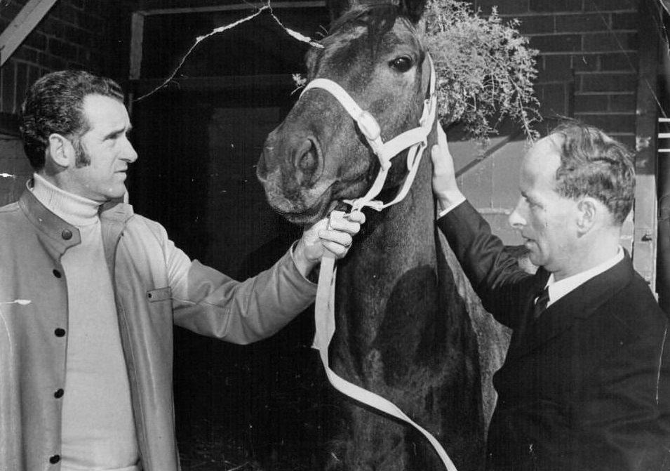 N.Z. Turf Jackpot Winner Visits Stables.Mr. Peter Moran, N.Z. Turf Jackpot winner, in Waikiki, 1970s